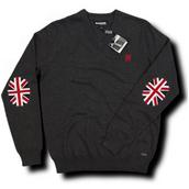 View Item New Lambretta Union Jack Flag Elbow Patch V Neck Jumper Charcoal